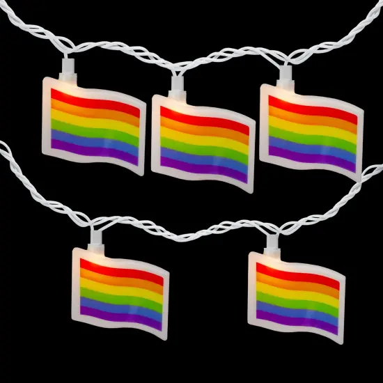 Northlight Pride Rainbow Flag Patio Light Set - 7.5' White Wire - 10ct Multi {4}