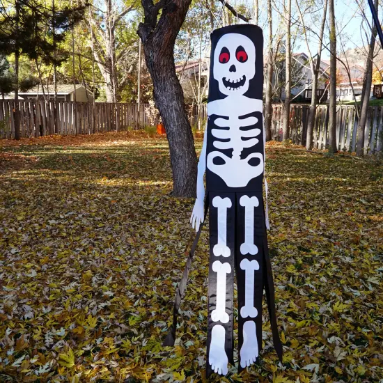 In the Breeze Lil' Bones Skeleton 40 Inch Windsock - Hanging Halloween Decoration - Outdoor Holiday Decor {5}