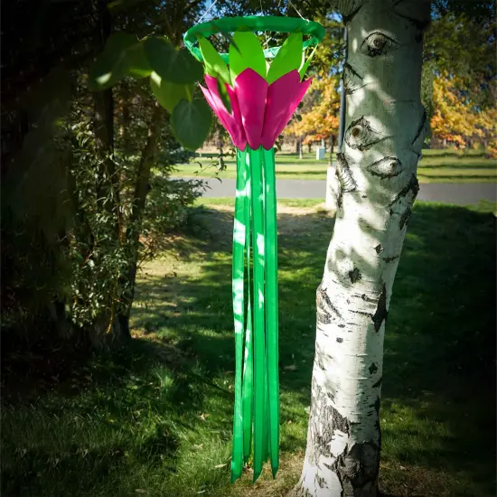 In the Breeze Bright Green 38-inch Lotus Flower Windsock, Outdoor Floral Decoration, 5202 {3}