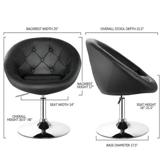 Costway 1PC Accent Chair Adjustable Modern Swivel Round Tufted BackPU Leather Black {2}