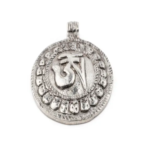 The Bead Chest Silver Circular Om Pendant (52x43mm) {4}
