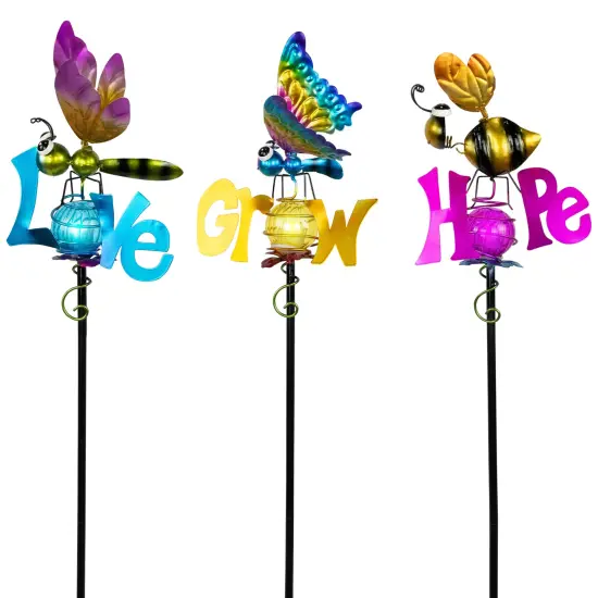 Northlight Solar Lighted Grow, Love and Hope Outdoor Garden Stakes - 35" - Set of 3 Multi {6}