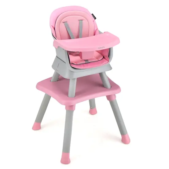 Babyjoy 8-in-1 Baby High Chair Convertible Dining Booster Seat withRemovable Tray Grey/Pink/Yellowith Strip/Black {8}