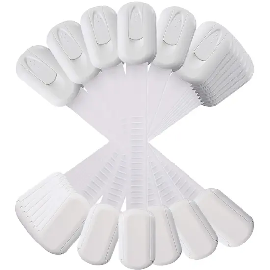 12 Pack Vmaisi Multi-Use Adhesive Straps Locks - Childproofing Baby Proofing Cabinet Latches for Drawers, Fridge, Dishwasher, Toilet Seat, Cupboard, Oven,Trash Can, No Drilling (White) (12) {1}