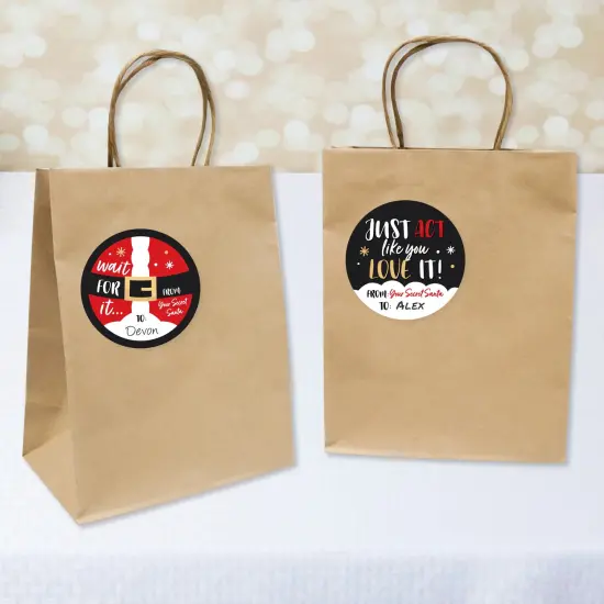 Big Dot of Happiness Secret Santa - Round Christmas Gift Exchange Party To and From Gift Tags - Large Stickers - Set of 8 {3}