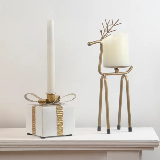 Northlight 4.5" White Metal Gift Box Christmas Taper Candle Holder {3}