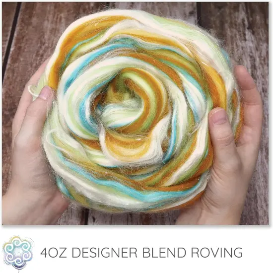 Designer Blend Merino, Pineapple Fiber, and Mulberry Silk Combed Top Roving. Fancy, Colorful, Exotic - Limited Edition. Coastline {4}