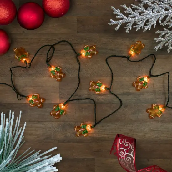 Northlight Gingerbread Man with Bowties Christmas Light Set - Clear - 7.5' Green Wire - 10ct Orange {4}