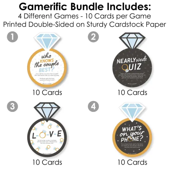 Big Dot of Happiness Just Engaged - Black and White - 4 Engagement Party Games - 10 Cards Each - Gamerific Bundle {4}