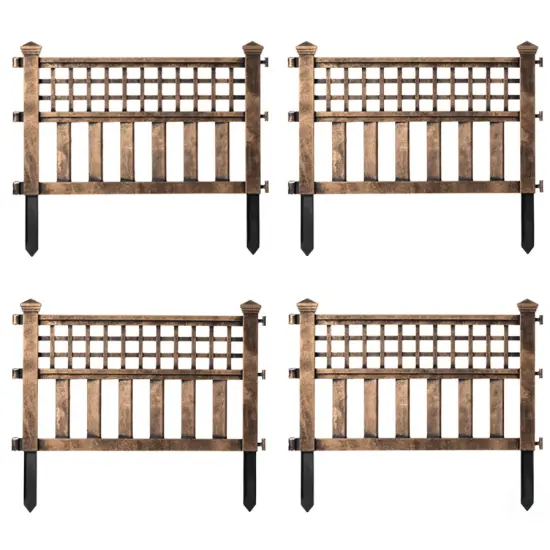 Plastic Outdoor Decor Garden Flower Edger Fence, Border, Set of 4 Panels, Bronze {7}