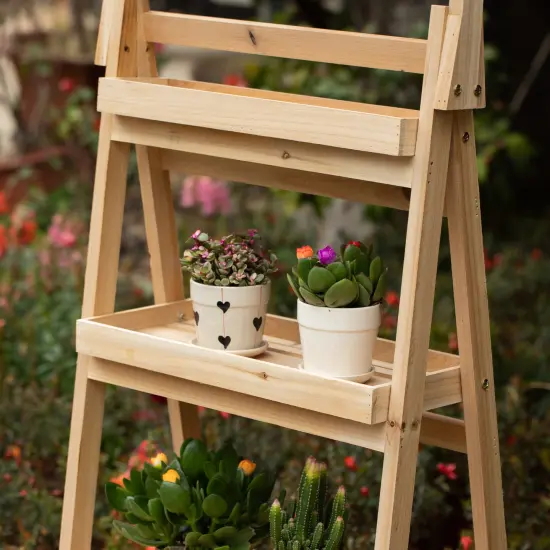 Multi-Functional Wooden Shelf Plant Stand, Storage Rack and Bookcase for Indoor and Covered Outdoor Spaces - Enhances Patios, Porches, Living Rooms, Balconies, Corners, Gardens, and Home Offices {2}