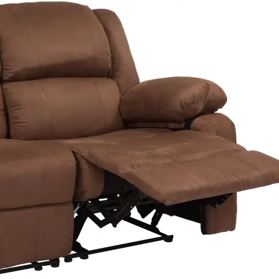 Emma and Oliver Bustle Back Loveseat with Two Built-In Recliners Brown LeatherSoft {7}