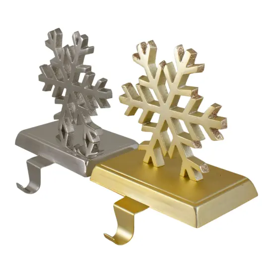 Northlight Set of 2 Gold and Silver Shiny Snowflake Christmas Stocking Holders {5}