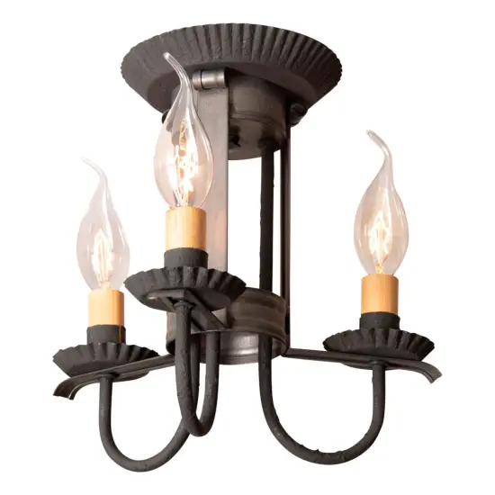 Irvin Country Tinware 3 Light Amherst SemiFlush Mount Ceiling Light Kettle Black {1}