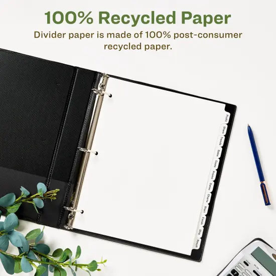 Avery EcoFriendly Recycled Dividers for 3 Ring Binders, 12-Tab, White Tabs, Index Maker Print and Apply Clear Label Strip, 5 Sets for 60 Binder Dividers Total (11582) {3}