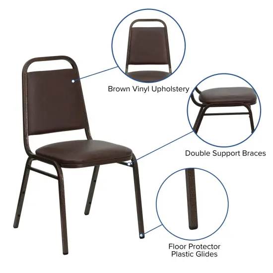 Emma and Oliver Trapezoidal Back Stacking Banquet Dining Chair - 1.5" Thick Seat BrownVyl/CopperVein {2}