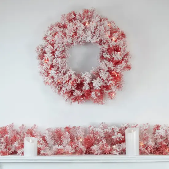 Northlight Pre-Lit Flocked Artificial Christmas Wreath - 36" - Red - Clear Lights {3}