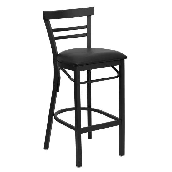 Emma and Oliver Two-Slat Ladder Back Metal Restaurant Dining Barstool BlackVYL/BlackMetal {1}