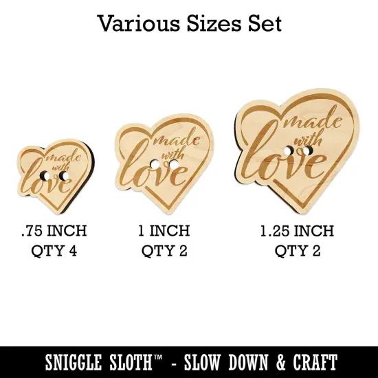Made with Love in Heart Wood Buttons for Sewing Knitting Crochet DIY Craft {1}
