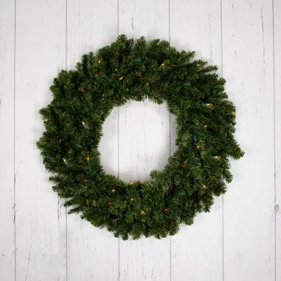 Northlight Pre-Lit Canadian Pine Artificial Christmas Wreath - 30" - Multi Lights Green {6}