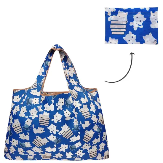 Wrapables Large Foldable Tote Nylon Reusable Grocery Bag Kitties & Books {3}