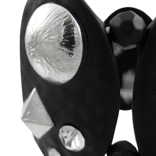 Black Enamel Hammered Metal Studded Stretch Bracelet {4}