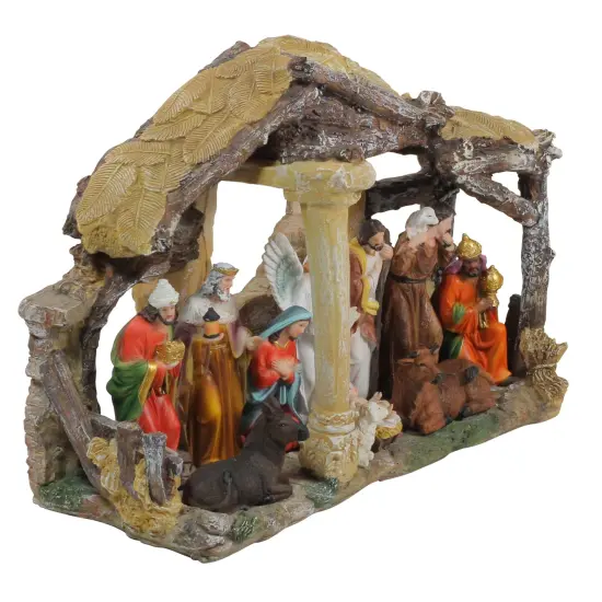 Northlight 18" Traditional Christmas Nativity with Stable House Decoration Multi {3}