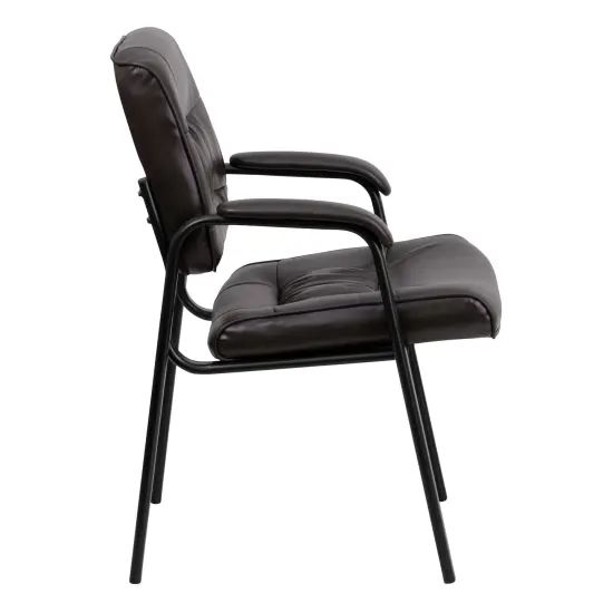 Emma and Oliver Faux Leather Executive Reception Chair with Powder Coated Frame BrownLeaSoft/Black {5}