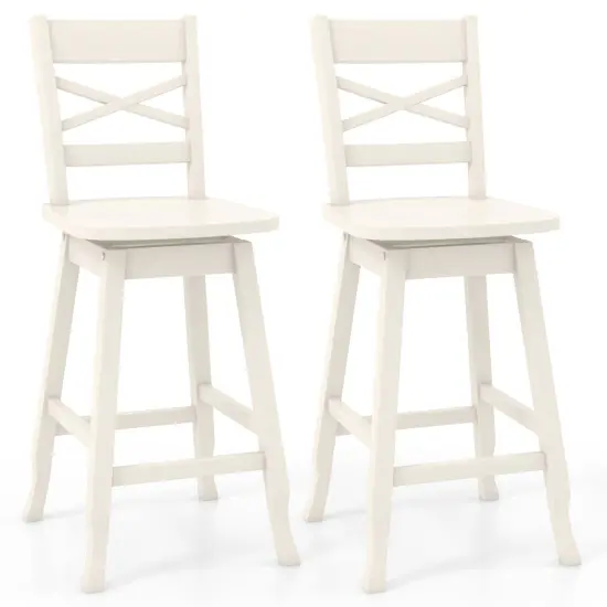 Costway 2 PCS 24"/30" Counter/Bar Height Stool Rubber Wood Swivel Bar Stool with Inclined Backrest Cream {1}