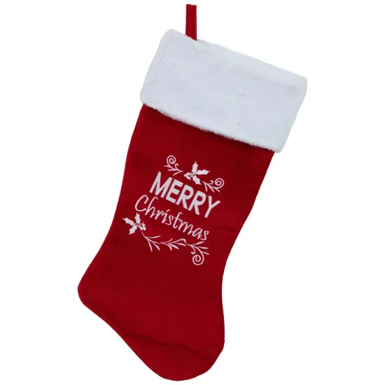 Northlight 20" Red and White "Merry Christmas" Velour Stocking {1}