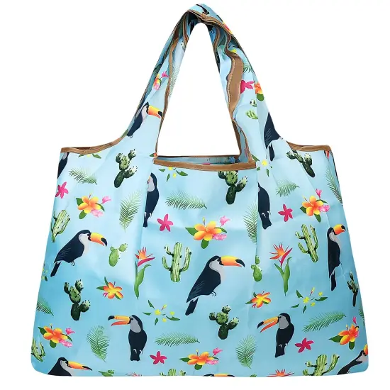 Wrapables Large Foldable Tote Nylon Reusable Grocery Bags Toucan & Cacti {2}