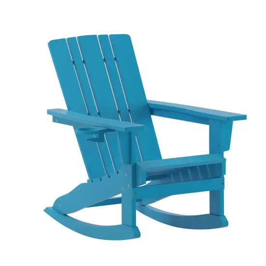 Merrick Lane Ridley HDPE Adirondack Chair with Cup Holder and Pull Out Ottoman, All-Weather HDPE Indoor/Outdoor Chair Black {6}