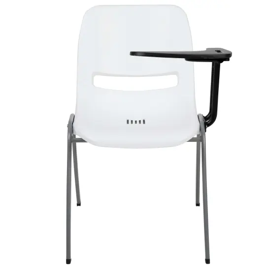 Emma and Oliver Ergonomic Shell Chair with Left Handed Flip-Up Tablet - Tablet Arm Desk White {5}