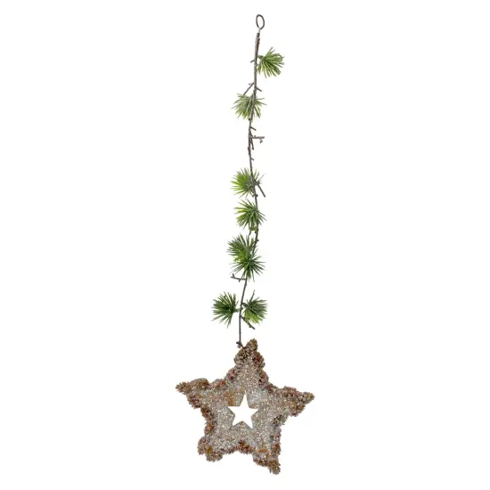 Northlight 25" Brown and Green Artificial Mini Pine Needle Sprig with Star Hanging Spray {1}