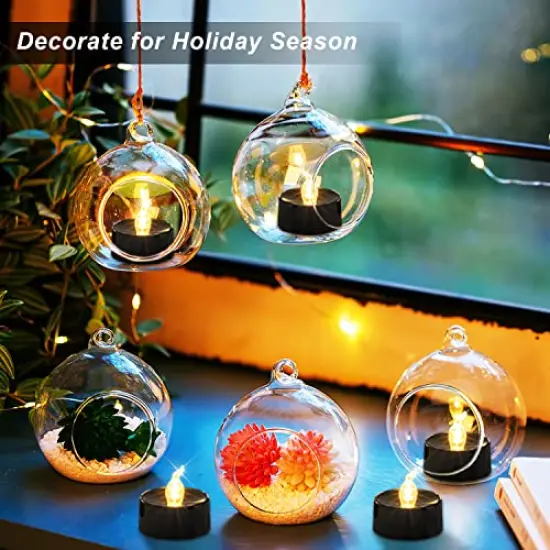 Black Candles, 24-Pack Tea Lights Battery Operated, Flameless Fake Candles Flickering, Halloween LED Candles Tea Lights for Fall Holiday Decor, Theme Party, 1.4" D X 1.3''H- Warm White Light {2}