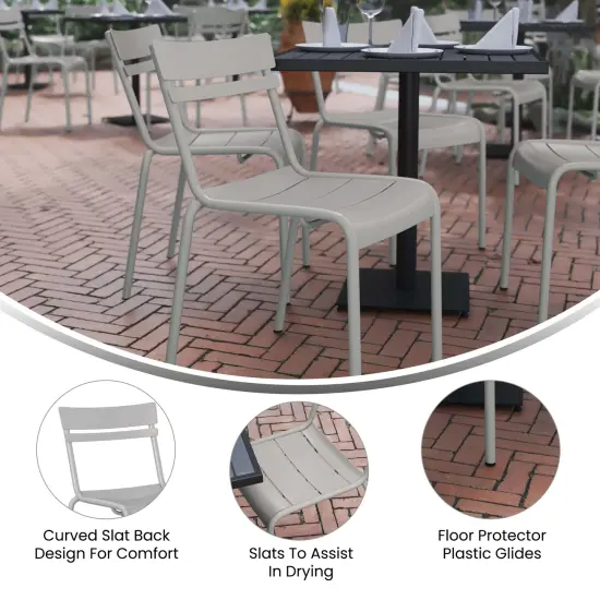 Emma and Oliver Rennes Armless Powder Coated Steel Stacking Dining Chair with 2 Slat Back for Indoor-Outdoor Use Silver {2}