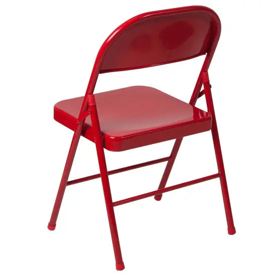 Emma and Oliver 4 Pack Double Braced Commercial Party Events Steel Metal Folding Chair Red {5}