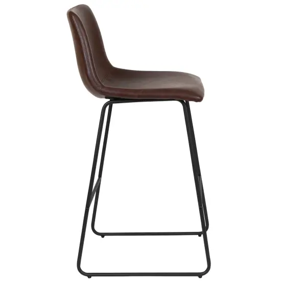 Merrick Lane 30 inch Faux Bar Height Bucket Seat Stools, Set of 2 Dark Brown {5}