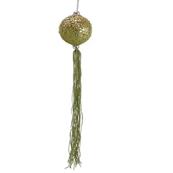 Allstate Lime Green Glitter Drenched Christmas Ball Ornament with Tassels 12" (300mm) {1}