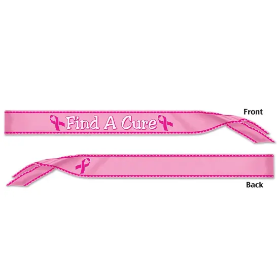 Party Central Pack of 6 Pink Breast Cancer Awarenes 'Find A Cure' Sash Costume Accessories 33" {1}