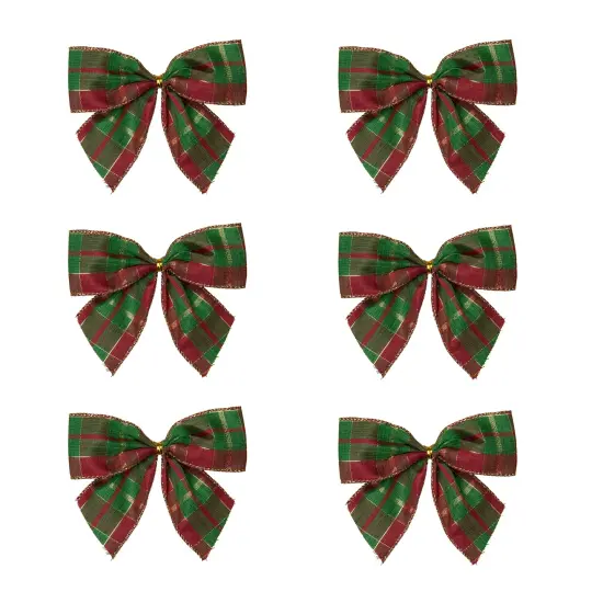 Northlight Plaid 2-Loop Christmas Bow Decorations - 5.5" - Red and Green - Pack of 6 {1}