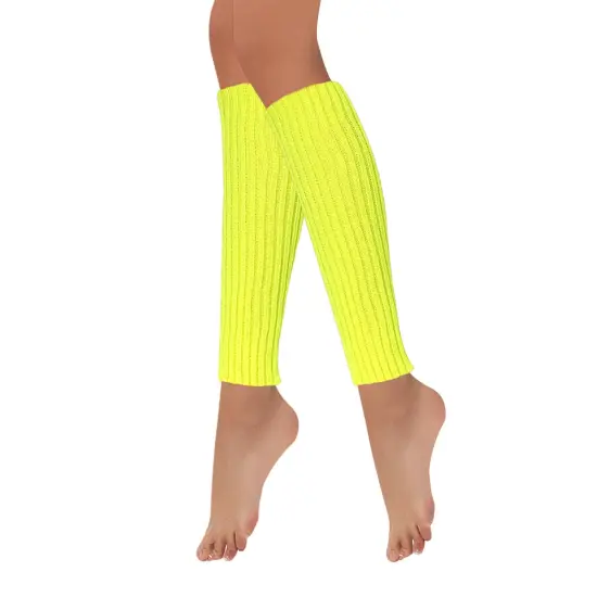 Wrapables 80's Style Neon Fluorescent Ribbed Leg Warmers Lemon {2}