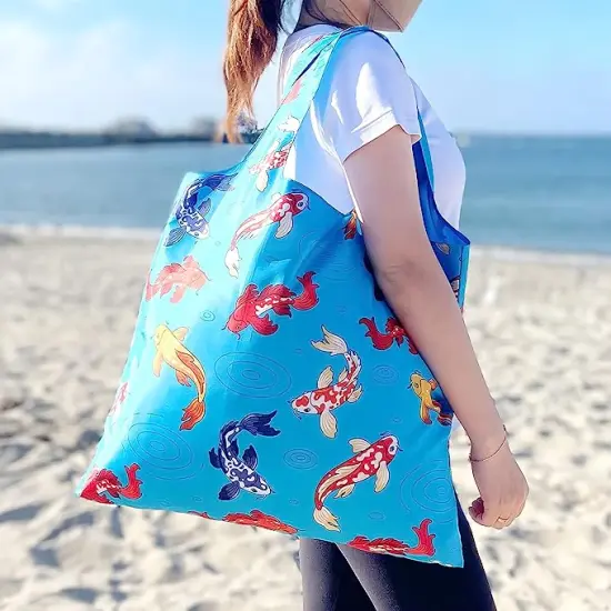 Wrapables Allybag Foldable & Lightweight Reusable Grocery Bag, 3 Pack Fish, Cranes {3}