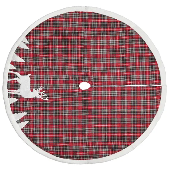 Dyno 48" Red and Black Plaid Reindeer Christmas Tree Skirt {3}