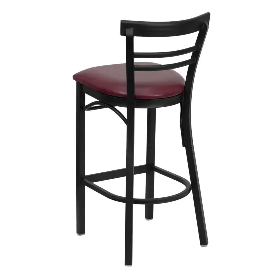 Emma and Oliver 2 Pack Two-Slat Ladder Back Metal Restaurant Barstool BurgVYL/BlackMetal {3}