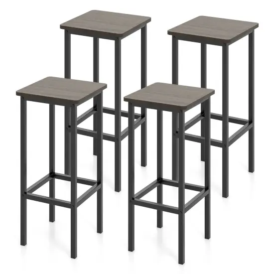 Set Of 4 Bar Stool Set 26" Bar Chair With Metal Legs And Footrest Grey {3}
