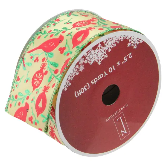 Northlight Club Pack of 12 Green and Ivory Cardinals Wired Christmas Craft Ribbon Spools 2.5" x 120 Yards {1}