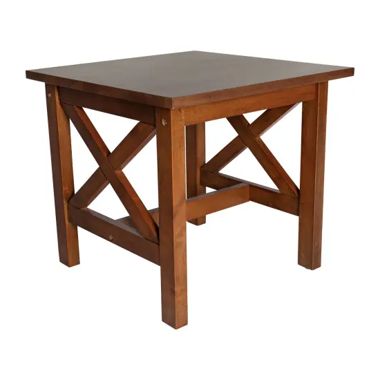 Merrick Lane Matty Rustic End Table, Farmhouse Style Solid Wood Accent Table Walnut {1}