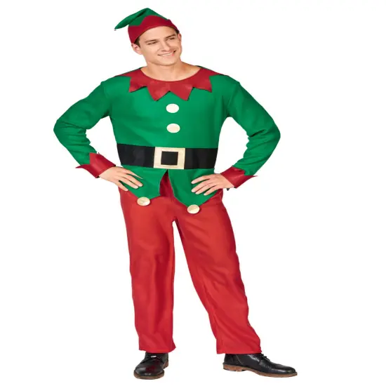 Northlight 40" Red and Green Men's Elf Costume With a Christmas Santa Hat - Standard Size {3}