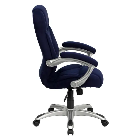 Emma and Oliver High Back Executive Ergonomic Office Chair with Silver Nylon Base and Arms Navy Blue Microfiber {4}
